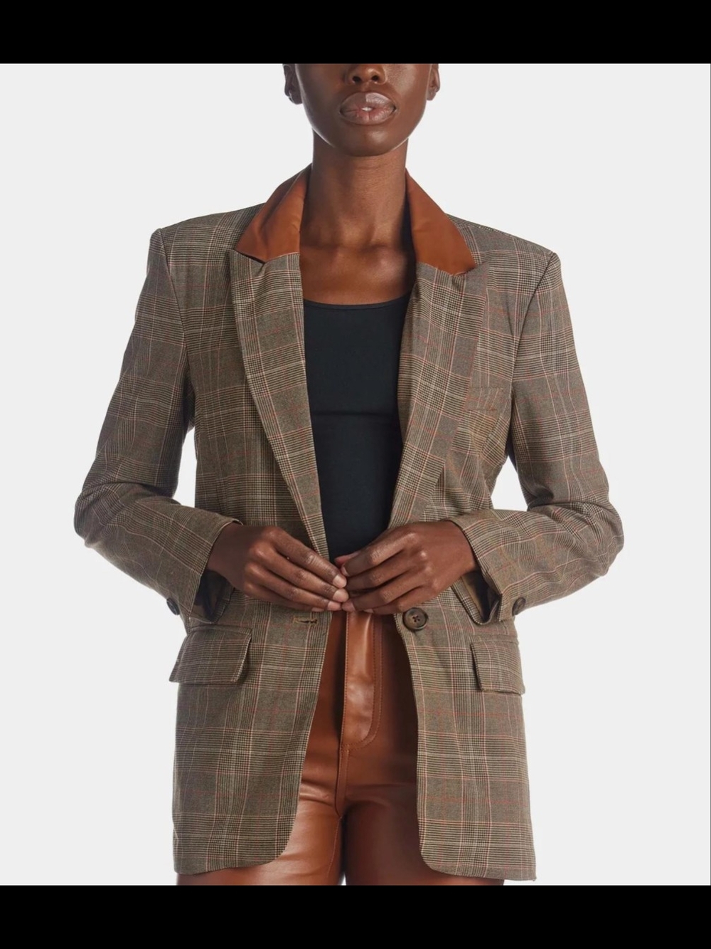 Steve Madden Audrey Faux Leather Trim Plaid Blazer Women's XL